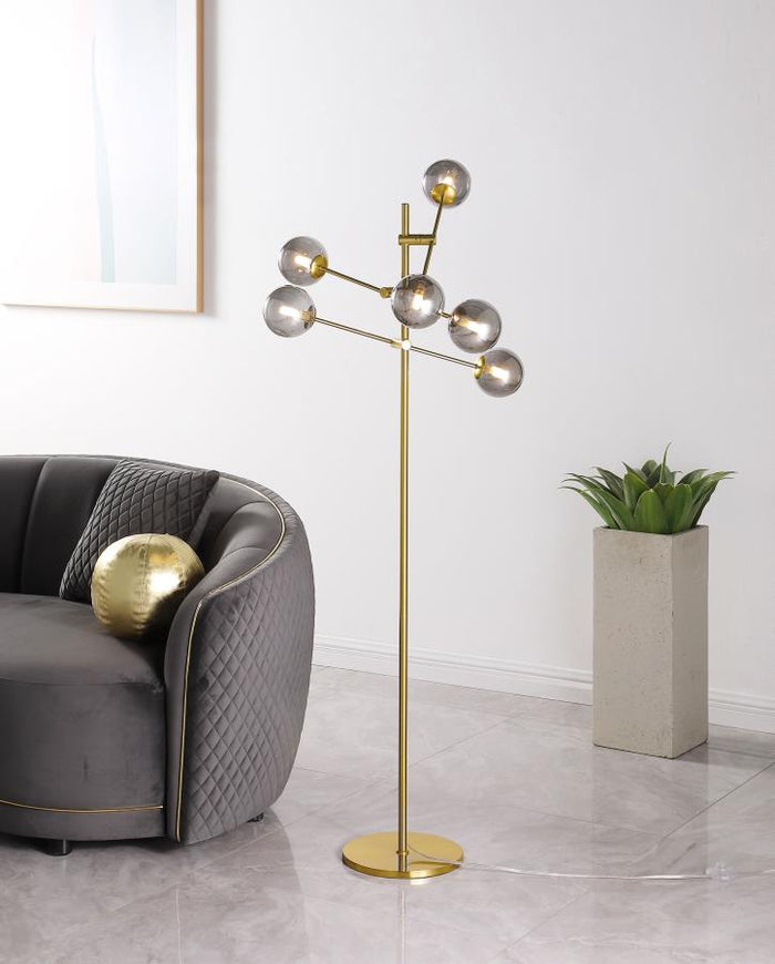 62-inch Molecular Smoked Orb Metal Floor Lamp Gold - Adams Furniture