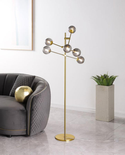 62-inch Molecular Smoked Orb Metal Floor Lamp Gold - Adams Furniture