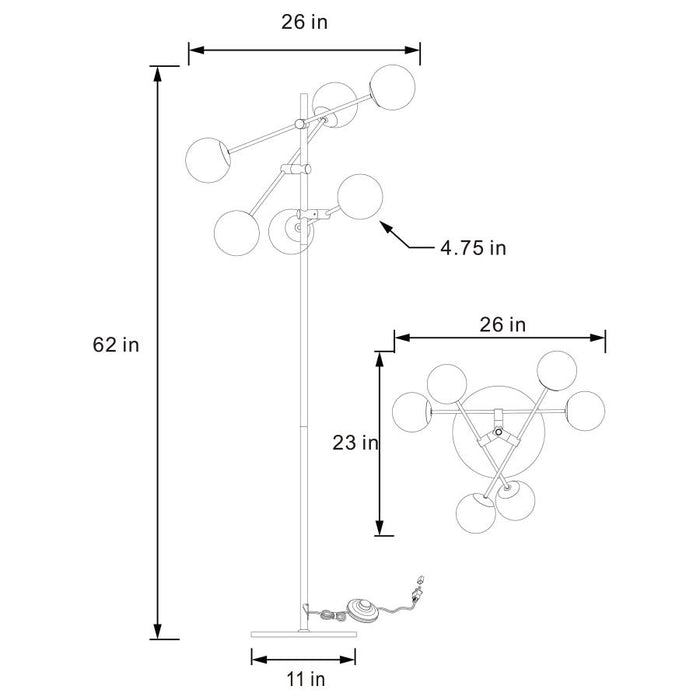 62-inch Molecular Smoked Orb Metal Floor Lamp Gold - Adams Furniture