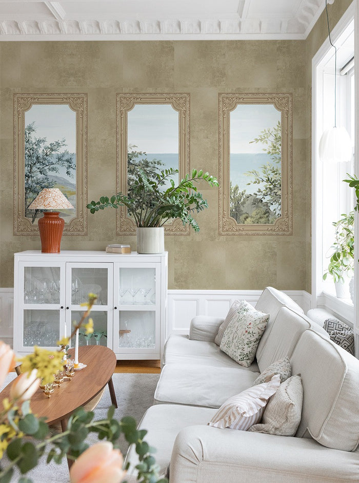 A Room With A View - Custom Sized Wallpaper Mural (per m2) - Beige Marble