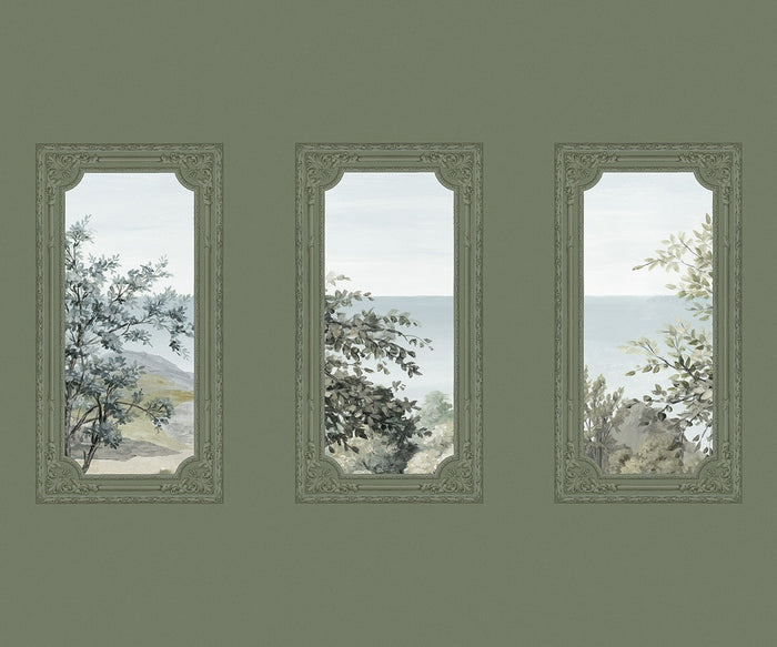 A Room With A View - Custom Sized Wallpaper Mural (per m2) - Olive Green