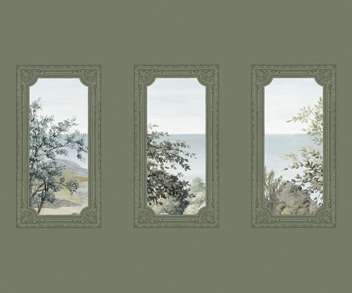 A Room With A View - Custom Sized Wallpaper Mural (per m2) - Olive Green