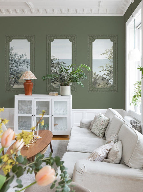 A Room With A View - Custom Sized Wallpaper Mural (per m2) - Olive Green