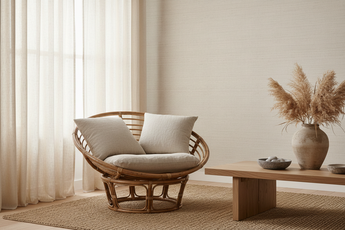 Abaca Natural Fibre Wallpaper - Wellspring White Room Scene