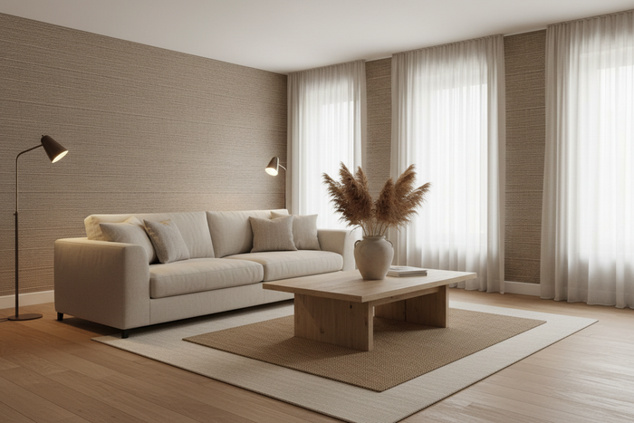 Elegant Lounge with Abaca Truffle Brown Wallpaper