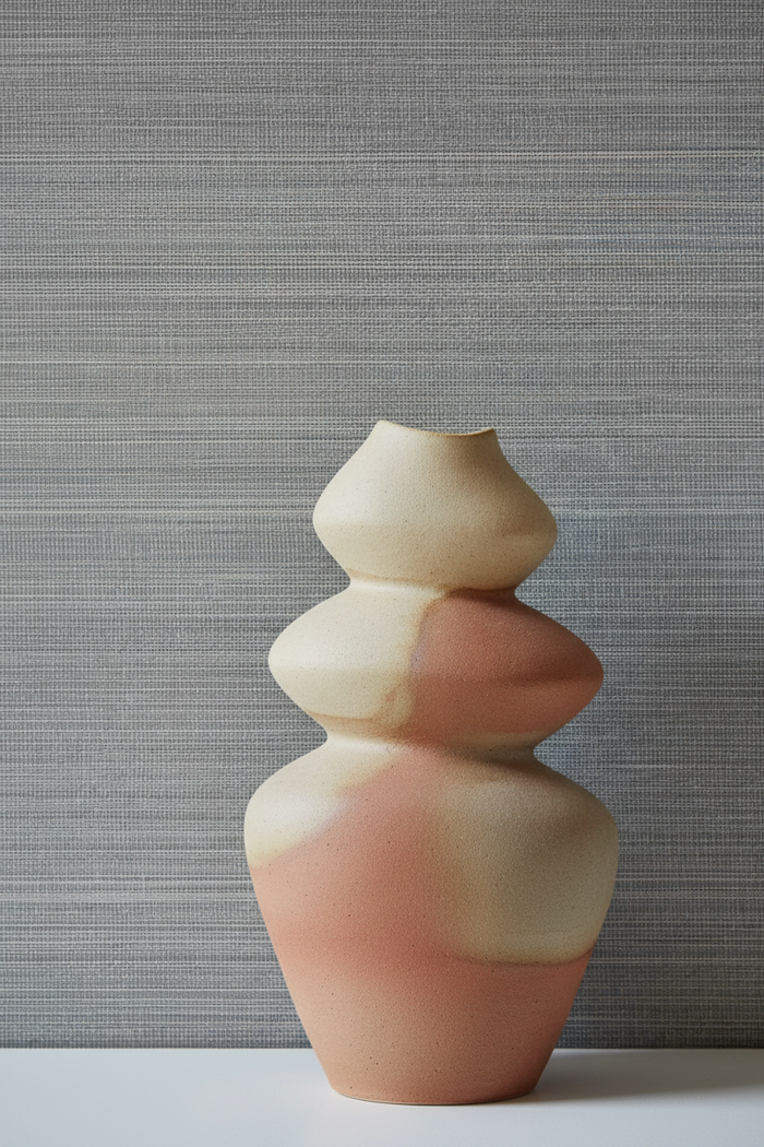 Pottery Vase on Grasscloth