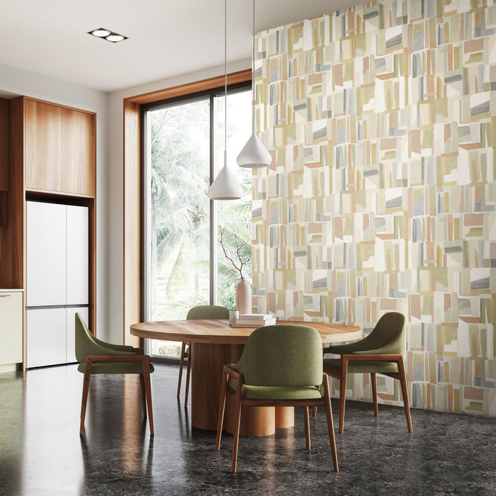 Abstract Cubes Wallpaper - Avocado Mist