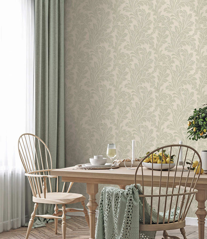 Acanthus Textured Wallpaper - Sage/Cream
