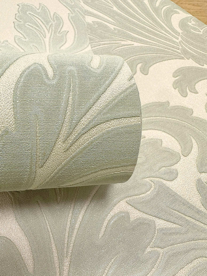 Acanthus Textured Wallpaper - Sage/Cream
