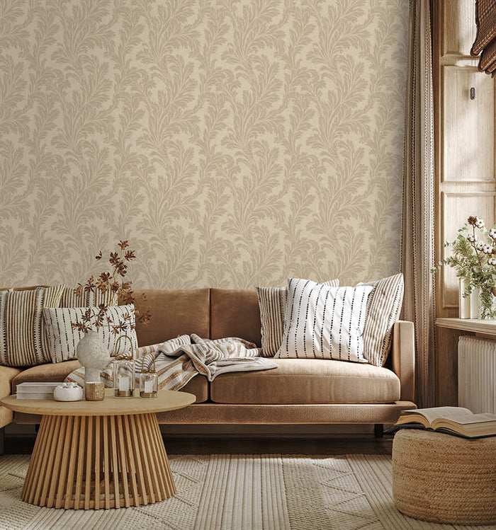 Acanthus Textured Wallpaper - Taupe