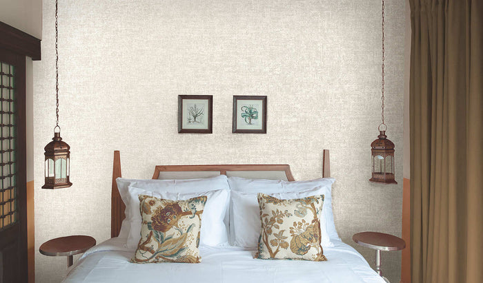 Ajanta wallpaper in Cream hung on a feature wall