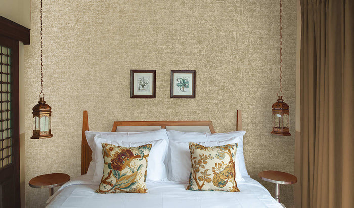 Ajanta wallpaper in Taupe hung on a feature wall