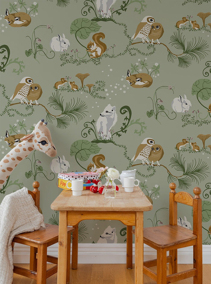 Alice - Custom Sized Wallpaper Mural (per m2) - Green