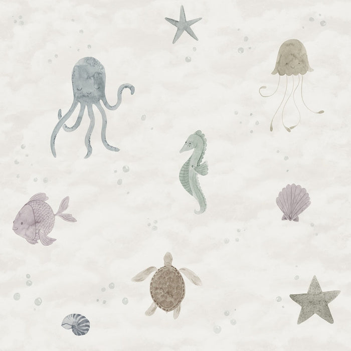 Alice Ocean - Custom Sized Wallpaper Mural (per m2) - Beige