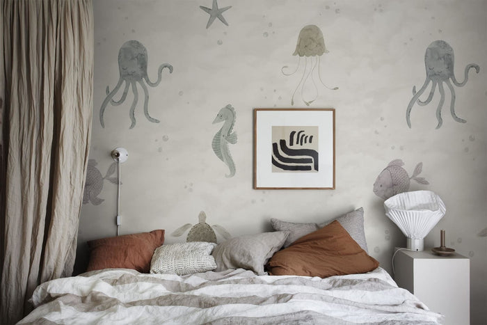 Alice Ocean - Custom Sized Wallpaper Mural (per m2) - Beige
