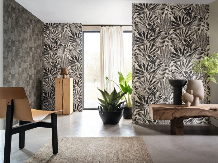 Aloes Karabane Wallpaper (Indent) - Black