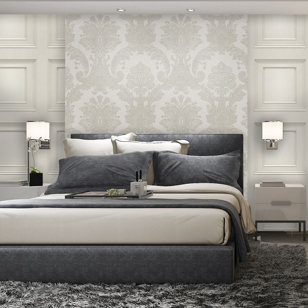 Amara Damask Wood Panel Wallpaper - Cream