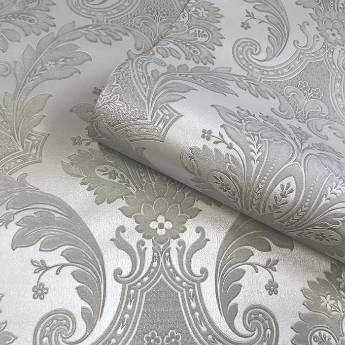 Amara Damask Wood Panel Wallpaper - Silver