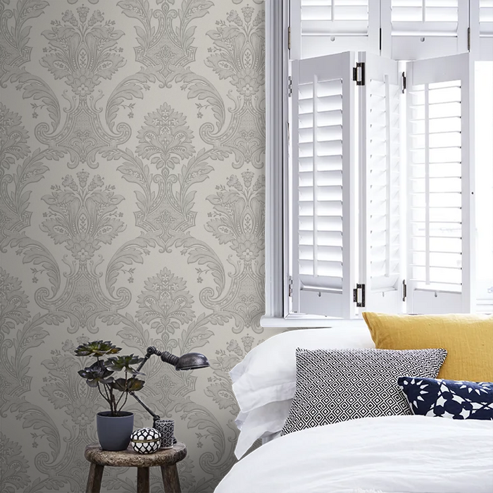 Amara Damask Wood Panel Wallpaper - Silver