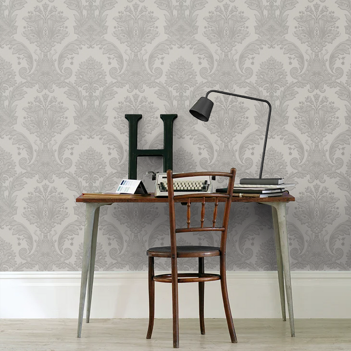 Amara Damask Wood Panel Wallpaper - Silver