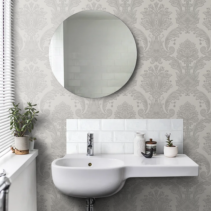Amara Damask Wood Panel Wallpaper - Silver