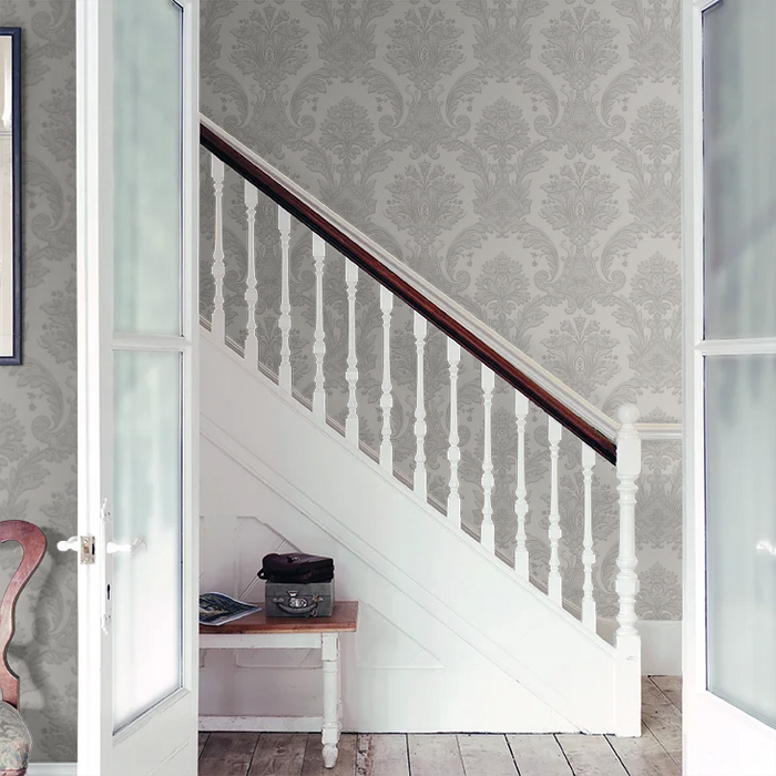 Amara Damask Wood Panel Wallpaper - Silver