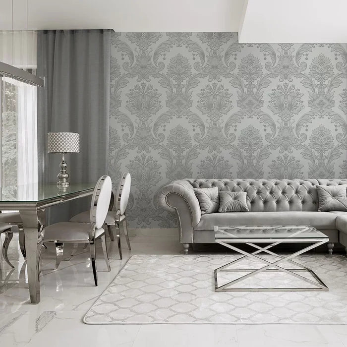 Amara Damask Wood Panel Wallpaper - Silver