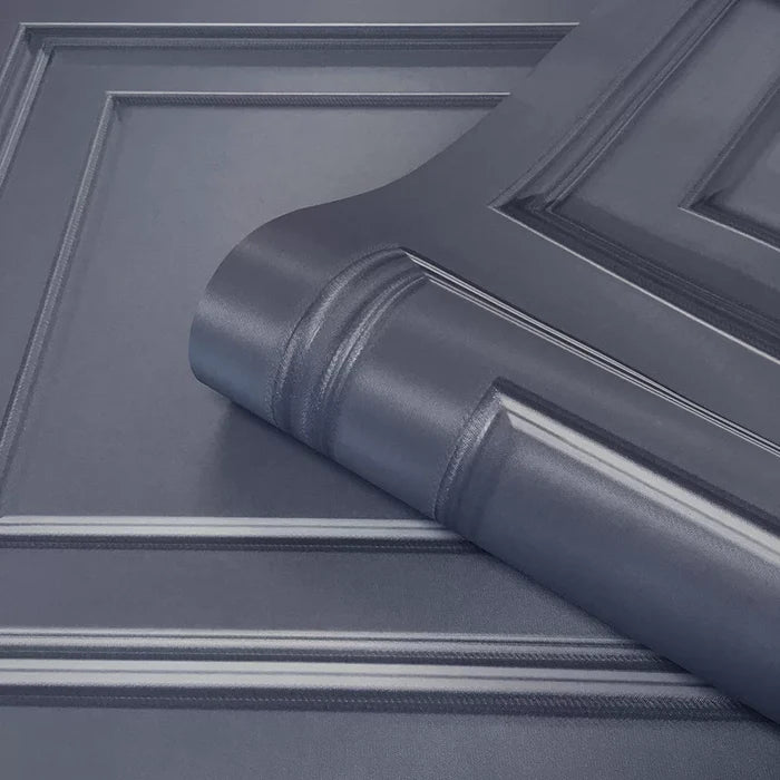 Amara Wood Panel Vinyl Wallpaper - Navy Blue