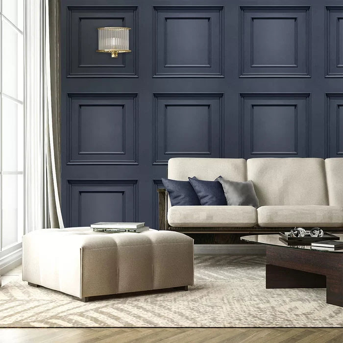 Amara Wood Panel Vinyl Wallpaper - Navy Blue