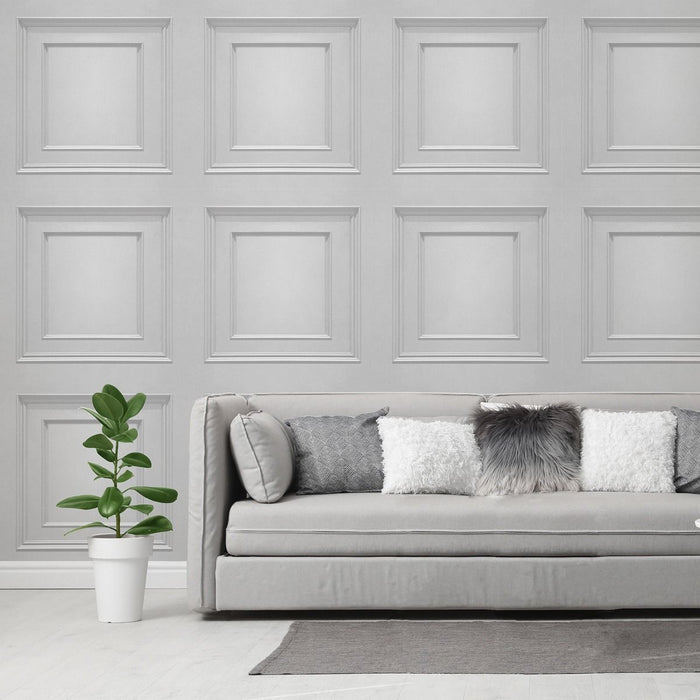 Amara Wood Panel  Vinyl Wallpaper - Soft Silver