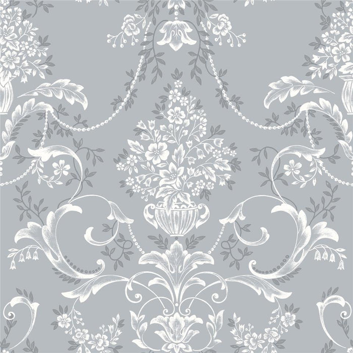 Amelie Damask Wallpaper - Dusky Blue