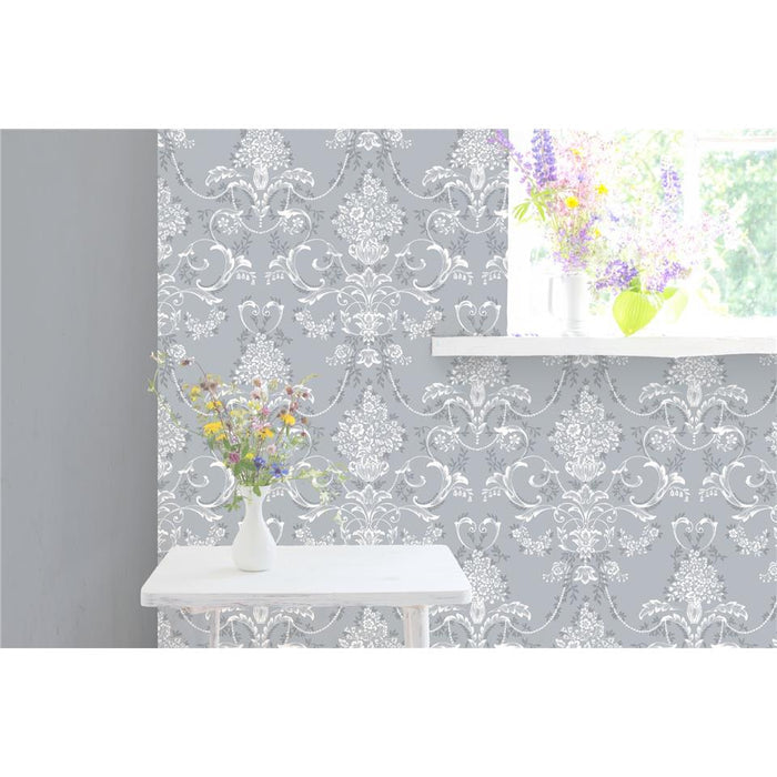 Amelie Damask Wallpaper - Dusky Blue
