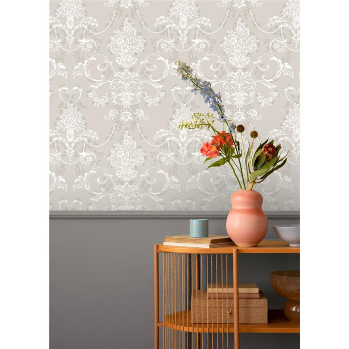 Amelie Damask Wallpaper - Mushroom
