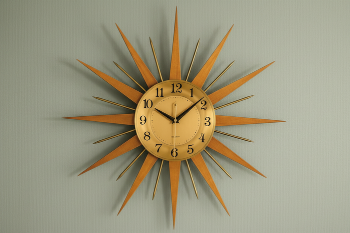 Retro clock with Anaglypta Pre Painted Textured Wallpaper - Sage background