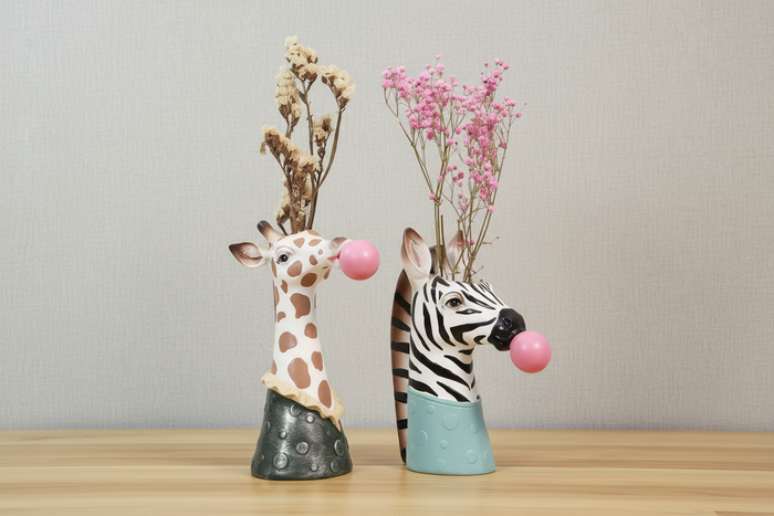 Giraffe & Zebra Planters with RD3024 Wheat Wallpaper Texture