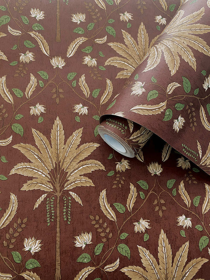 Roll of Ariara wallpaper in Maroon