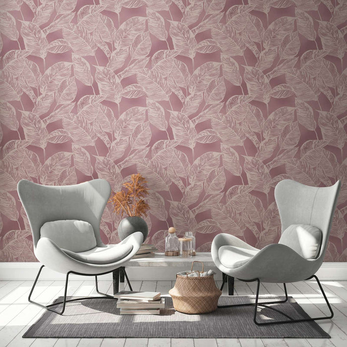 Banana Grove - Leaf Wallpaper - Pink