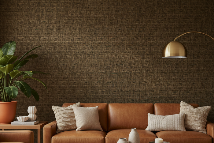 Room Shot with Chocolate Grasscloth - Green and Black Strand Detail