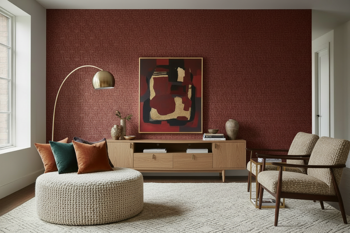 Room Shot with Matching Wool Chairs and Light Wood Console