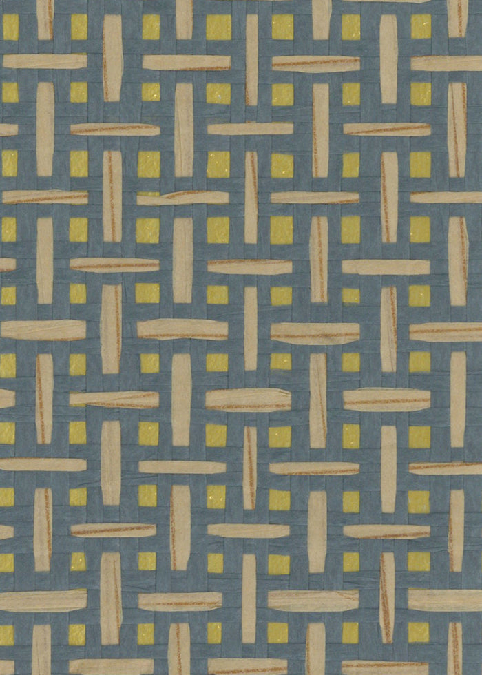 Basket Weave Grass cloth Wallpaper - Ink Grey on Gold