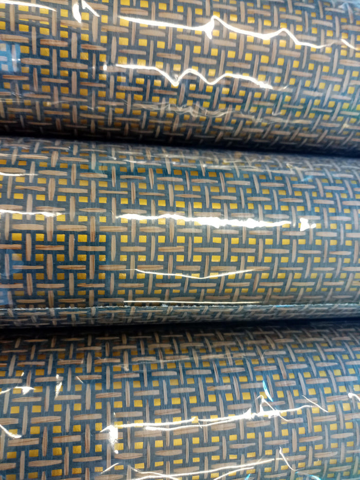 Basket Weave Grass cloth Wallpaper - Ink Grey on Gold