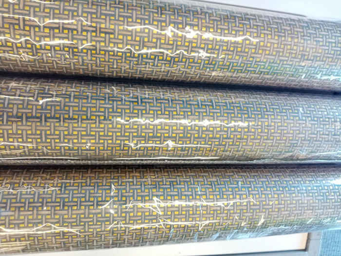 Basket Weave Grass cloth Wallpaper - Ink Grey on Gold