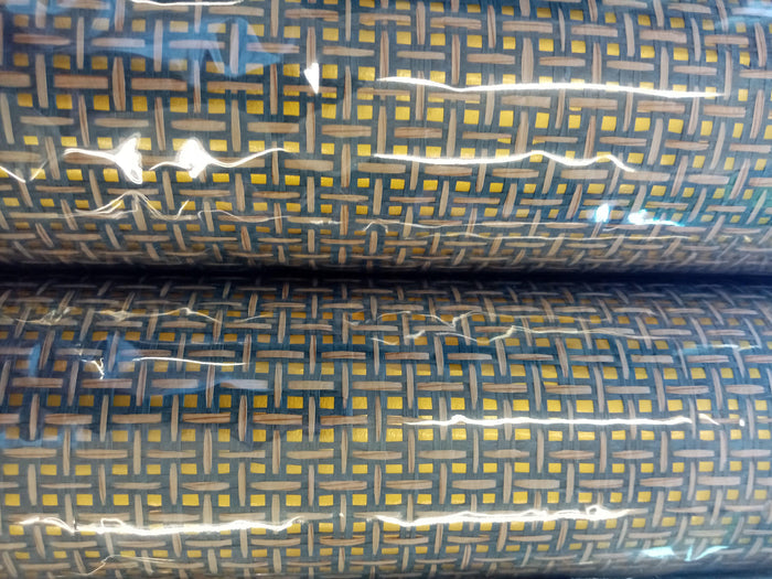 Basket Weave Grass cloth Wallpaper - Ink Grey on Gold