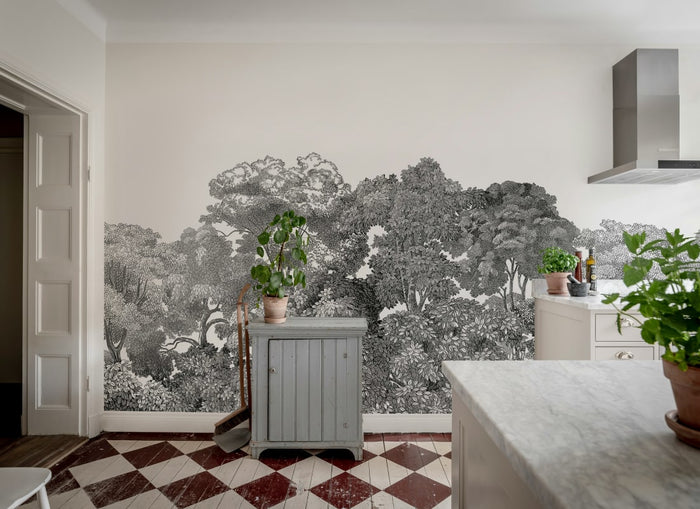 Bellewood Clouds - Black - Custom Sized Wallpaper Mural (per m2)