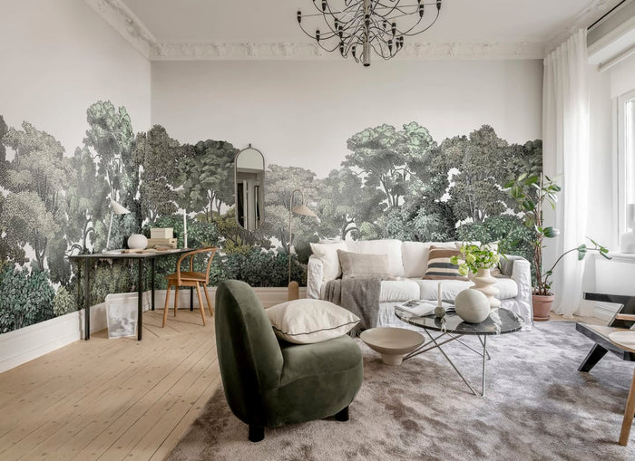 Bellewood Clouds - Green - Custom Sized Wallpaper Mural (per m2)