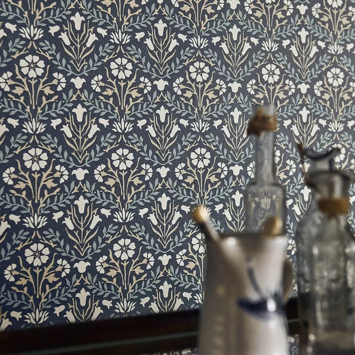 Bellflowers Wallpaper - Morris - Indigo Linen