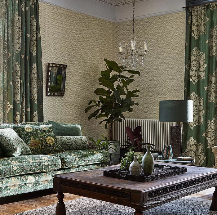Bellflowers Wallpaper - Morris - Manilla/Olive