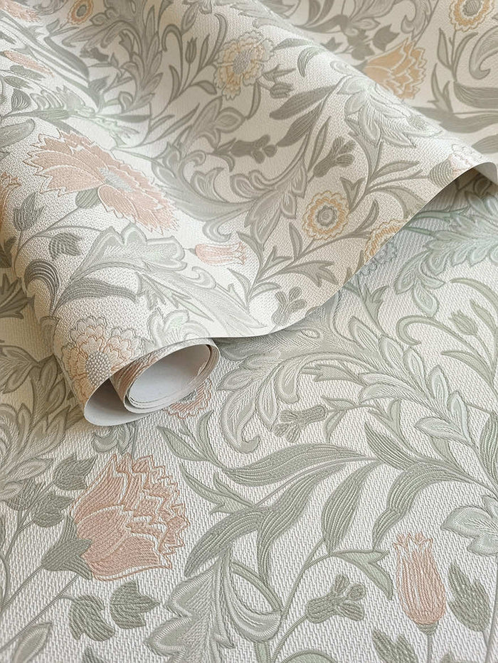 Bilbury Floral Wallpaper - Sage Coral