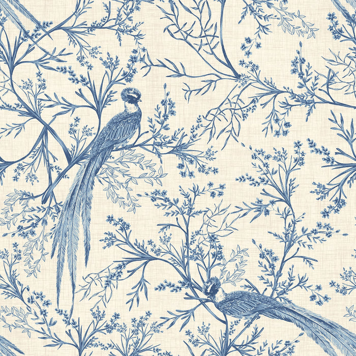 Bird Toile Wallpaper - Dark Denim