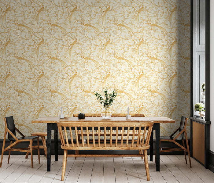 Bird Toile Wallpaper - Honey